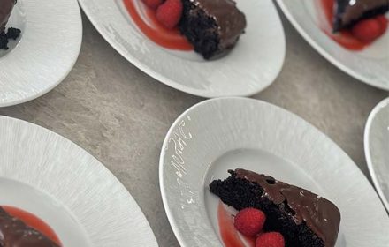 Chef Angie Thomas Chocolate Cake Dessert with Raspberries