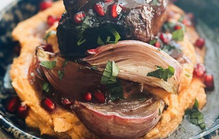 Chef Angie Thomas Private Chef Ribs Dish with Potato Mash and Pomegranate