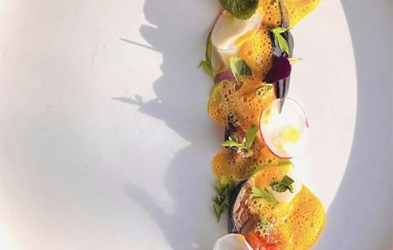 Chef Michael Leonard Scallop, Eggplant, Lemongrass, Mint, Coriander, Kimchi