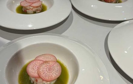 Chef David Makeri Cucumber, Apple & Ginger Broth, Poached Lobster, Blush Radish