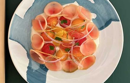 Chef David Makeri Melons, Citrus vinaigrette, Smoked Yogurt, Pickled Radish