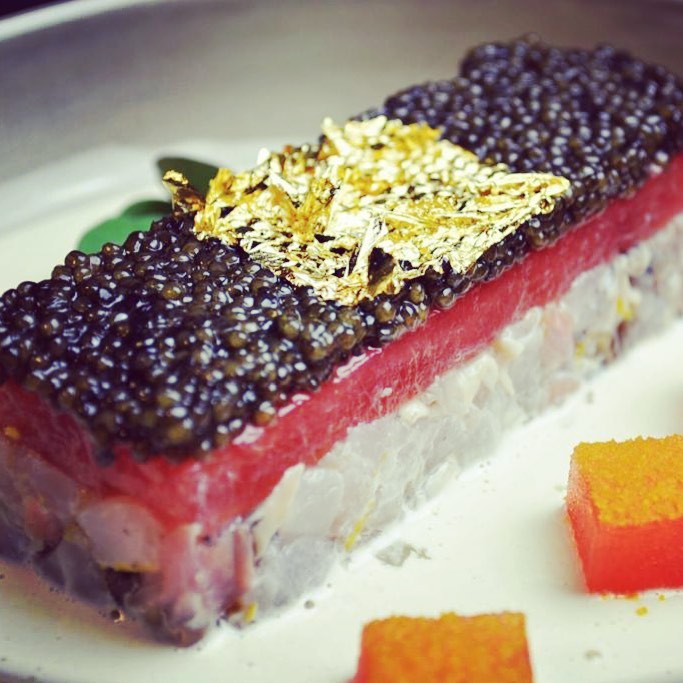gold leaf on top of caviar