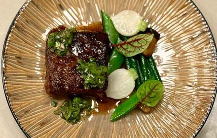 Chef William Lochetto Braised Lamb Shoulder, Snap Pea mint salsa verde