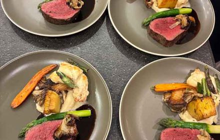 Chef William Lochetto Surf and turf snake river farms tenderloin, Santa Barbara spiny lobster-