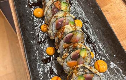 Chef William Lochetto tempura fried roll ahi, king salmon, hamachi