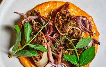Chef Nick Adams spanish octopus, romesco & charred citrus