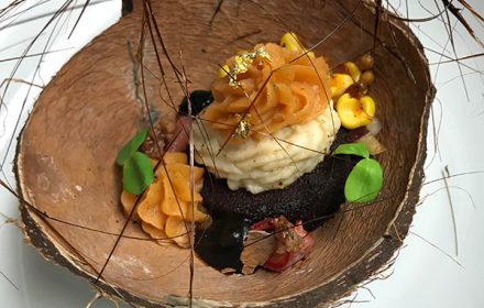 Chef Maurice Farmer Dessert Dish on a Coconut Shell