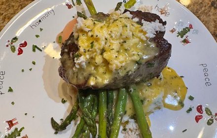 Steak dish with fried asparagus by Chef Michelle Reha